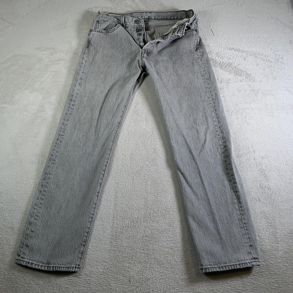 Levis 501‎ Jeans Mens 30x29 Gray Straight Stretch Denim Button Fly WaterLess